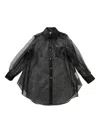 Comme Des Garçons Sheer Fabric Longline Shirt With Buttoned Cuffs In Black