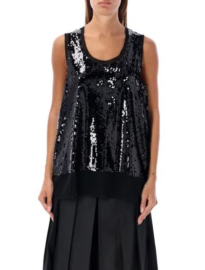 Comme Des Garçons Sequin Tank Top In Black X Black