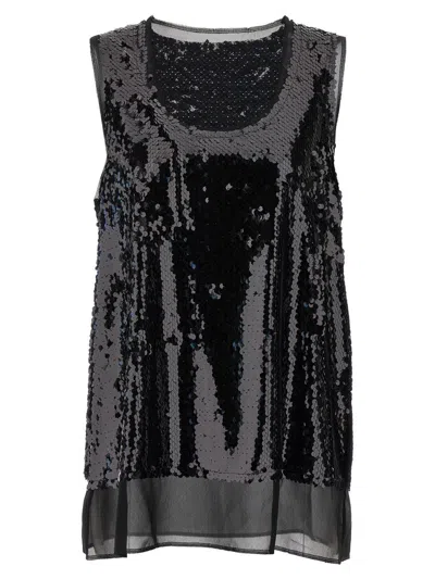 Comme Des Garçons Sleeveless Sheer Top With All-over Black Sequins
