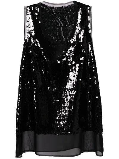 Comme Des Garçons Sequined Tank Top In Black