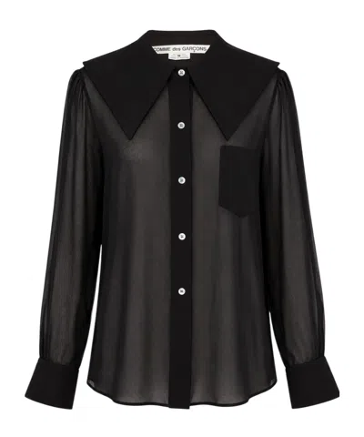 Comme Des Garçons Sheer Oversized-collar Blouse In Black