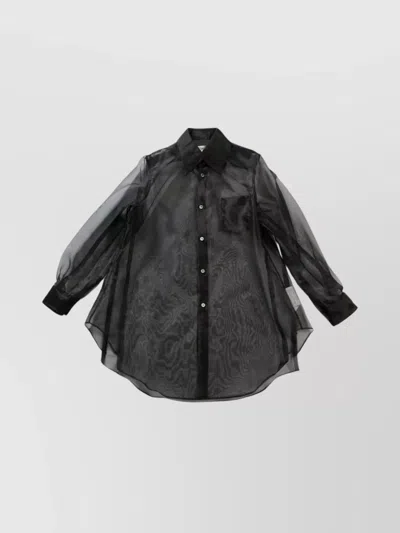 Comme Des Garçons Sheer Fabric Longline Shirt With Buttoned Cuffs In Black