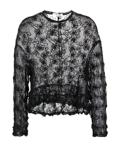 Comme Des Garçons Sheer Floral-embroidered Blouse In Black