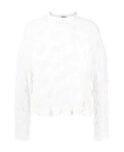Comme Des Garçons Sheer Floral-embroidered Blouse In White