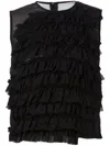 Comme Des Garçons Sheer Frill Tank Top In Black