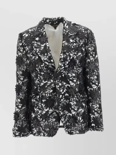 Comme Des Garçons Sheer Lace Overlay Jacket With Notched Lapels In Black
