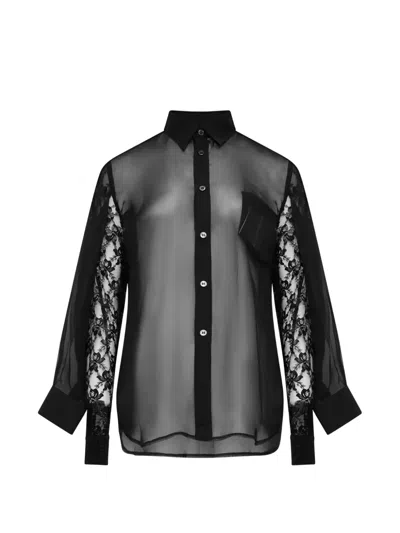 Comme Des Garçons Comme Des Garcons Sheer Lace Sleeve Button-front Shirt In Black