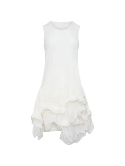 Comme Des Garçons Sheer Layered Ruffle Mini Dress In White