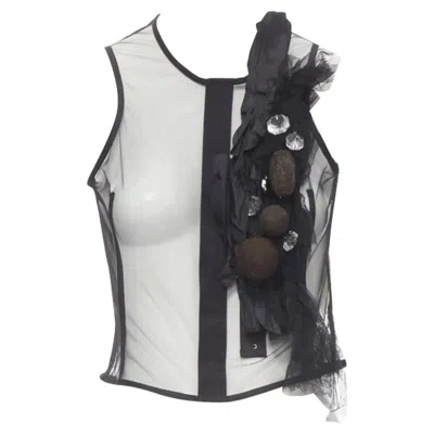 Pre-owned Comme Des Garçons Comme Des Garcons Sheer Mesh Jewel Embellishment Ruffle Vest In Black