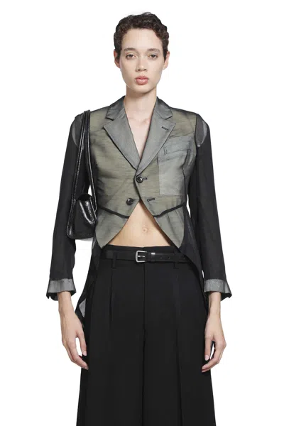 Comme Des Garçons Sheer Nylon Long Blazer In Green