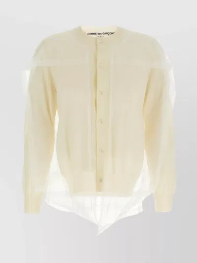 Comme Des Garçons Sheer Overlay Crew Neck Cardigan In White