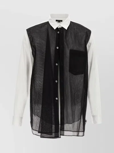 Comme Des Garçons Sheer Overlay Shirt Chest Pocket Detail In Blackwhite