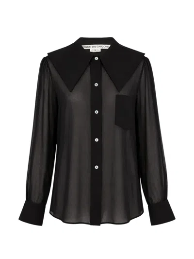 Comme Des Garçons Sheer Oversized-collar Blouse In Black