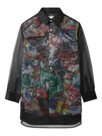 Comme Des Garçons Sheer-panel Printed Shirt In Black