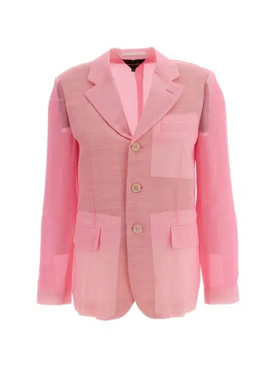 Comme Des Garçons Sheer Panelled Blazer In Pink