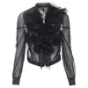 Comme Des Garçons Comme Des Garcons Sheer Pleated Ruffle Bomber Jacket In Black