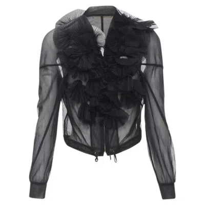 Pre-owned Comme Des Garçons Comme Des Garcons Sheer Pleated Ruffle Bomber Jacket In Black