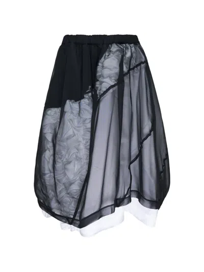 Comme Des Garçons Sheer Ruffled Midi Skirt In Black