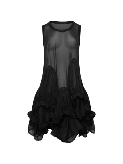 Comme Des Garçons Sheer Ruffled Mini Dress In Black