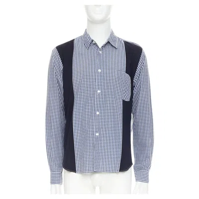 Pre-owned Comme Des Garçons Comme Des Garcons Shirt 2010 White Blue Patchwork Gingham Cotton Wool Shirt L