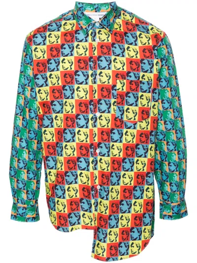 Comme Des Garçons Shirt Andy Warhol-print Asymmetric Shirt In Blue