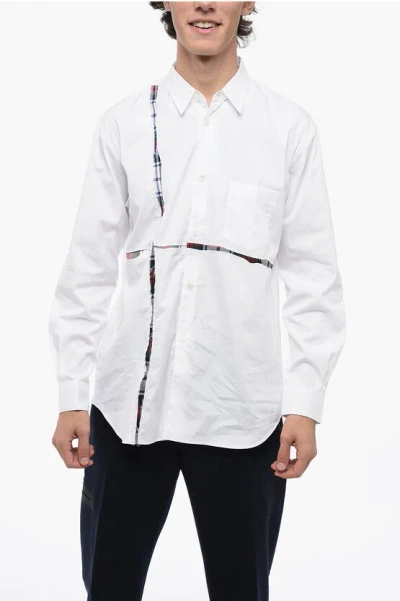 Comme Des Garçons Shirt Balanced Stripe Cotton Shirt With Tartan Inserts