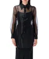 Comme Des Garçons Layered Wool Mesh And Tulle Shirt In Black