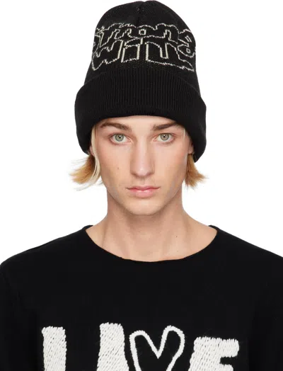 Comme Des Garçons Shirt Black Jacquard Knit 'strong Will' Beanie In 1 Black