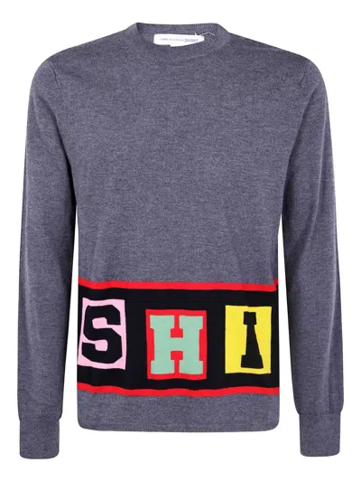 Comme Des Garçons Shirt Block-letter Knit Sweater In Blue