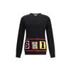 Comme Des Garçons Intarsia Knit Sweater With Colorful Lettering In Blue