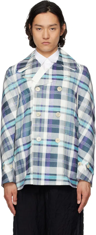 Comme Des Garçons Shirt Blue & Gray Twill Garment Printed Blazer In 1 Blue