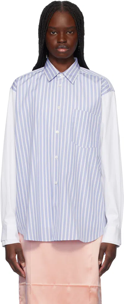 Comme Des Garçons Shirt Blue & White Cotton Poplin Striped & Plain Shirt In 2 White / Stripe 6