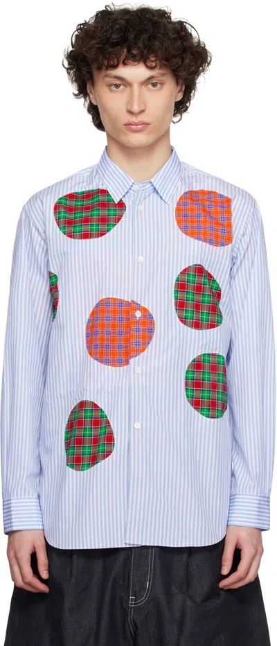 Comme Des Garçons Shirt Blue Yarn Dyed Cotton Stripe Poplin & Check Shirt
