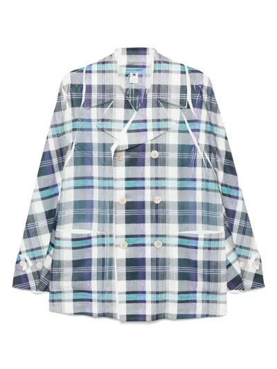 Comme Des Garçons Shirt Checked Double-breasted Button Blazer In Blue