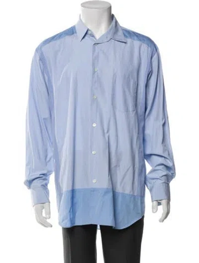 Pre-owned Comme Des Garçons Shirt Colorblock Pattern Long Sleeve Dress Shirt In Blue