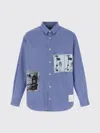 Comme Des Garçons Striped Shirt With Graphic Patches And Collar In Blue