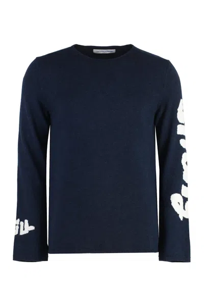 Comme Des Garçons Shirt Crew-neck Wool Sweater In Blue