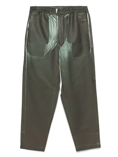 Comme Des Garçons Shirt Denim-print Trousers In Green
