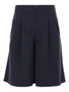 Comme Des Garçons Shirt Double Pleats Darted Shorts In Blue