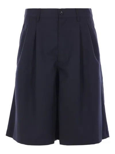 Comme Des Garçons Shirt Double Pleats Darted Shorts In Blue
