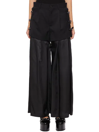 Comme Des Garçons Shirt Double Wool Bermuda Shorts With Side Laces And Wide Leg For Fw23 In Black