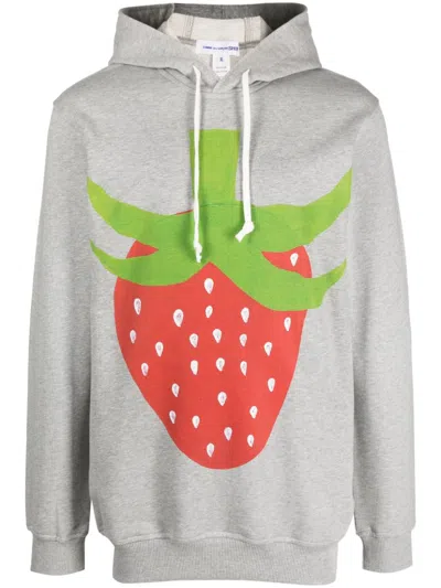 Comme Des Garçons Shirt Fruit-print Cotton Hoodie In Gray