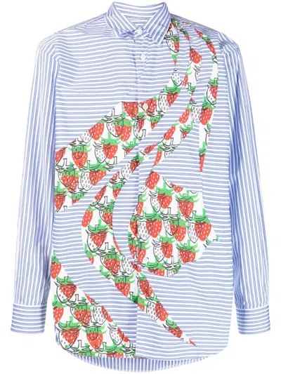 Comme Des Garçons Shirt Strawberry-print Panelled Shirt In White