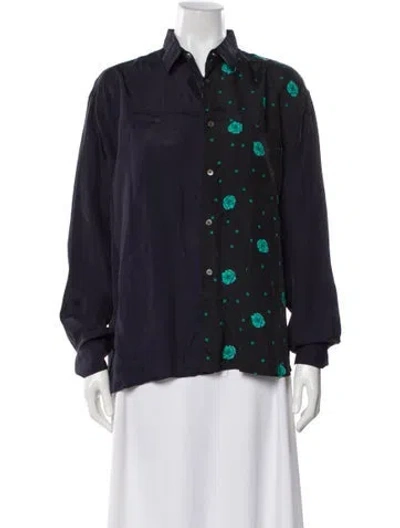 Pre-owned Comme Des Garçons Shirt Graphic Print Long Sleeve Button-up Top In Blue