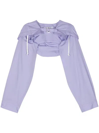 Comme Des Garçons Shirt Hooded Cropped Cotton Jacket In Purple