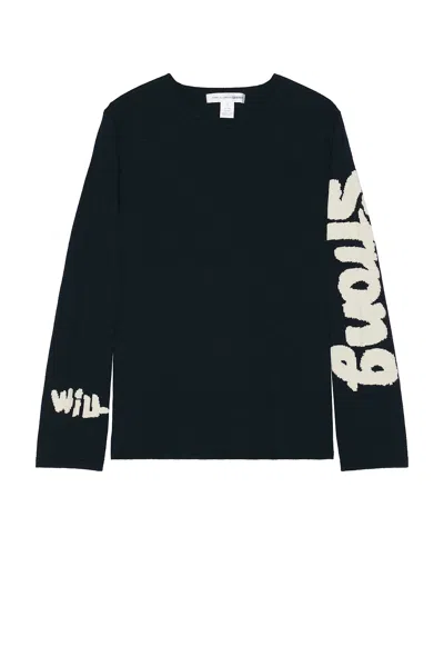 Comme Des Garçons Shirt Intarsia Strong Will Pullover In Navy