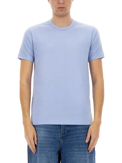 Comme Des Garçons Shirt Light Blue Cotton T-shirt In Animal Print