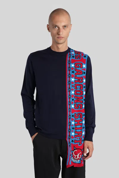 Comme Des Garçons Shirt Attached-scarf Sweater In Blue