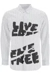 Comme Des Garçons Shirt Mens Shirt Woven White And Blue Striped Patchwork Shirt With Live Free Print In Stripe (white)