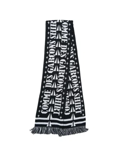 Comme Des Garçons Shirt Logo-intarsia Fringed Scarf In Black